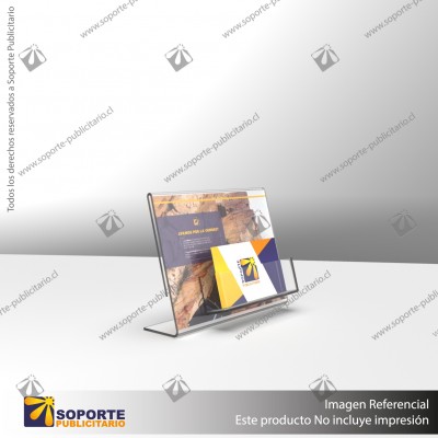 TARJETERO EN PORTA GRAFICA ACRILICO A6 (10.5*14.8 CMS) FORMATO L HORIZONTAL 1.5 MM